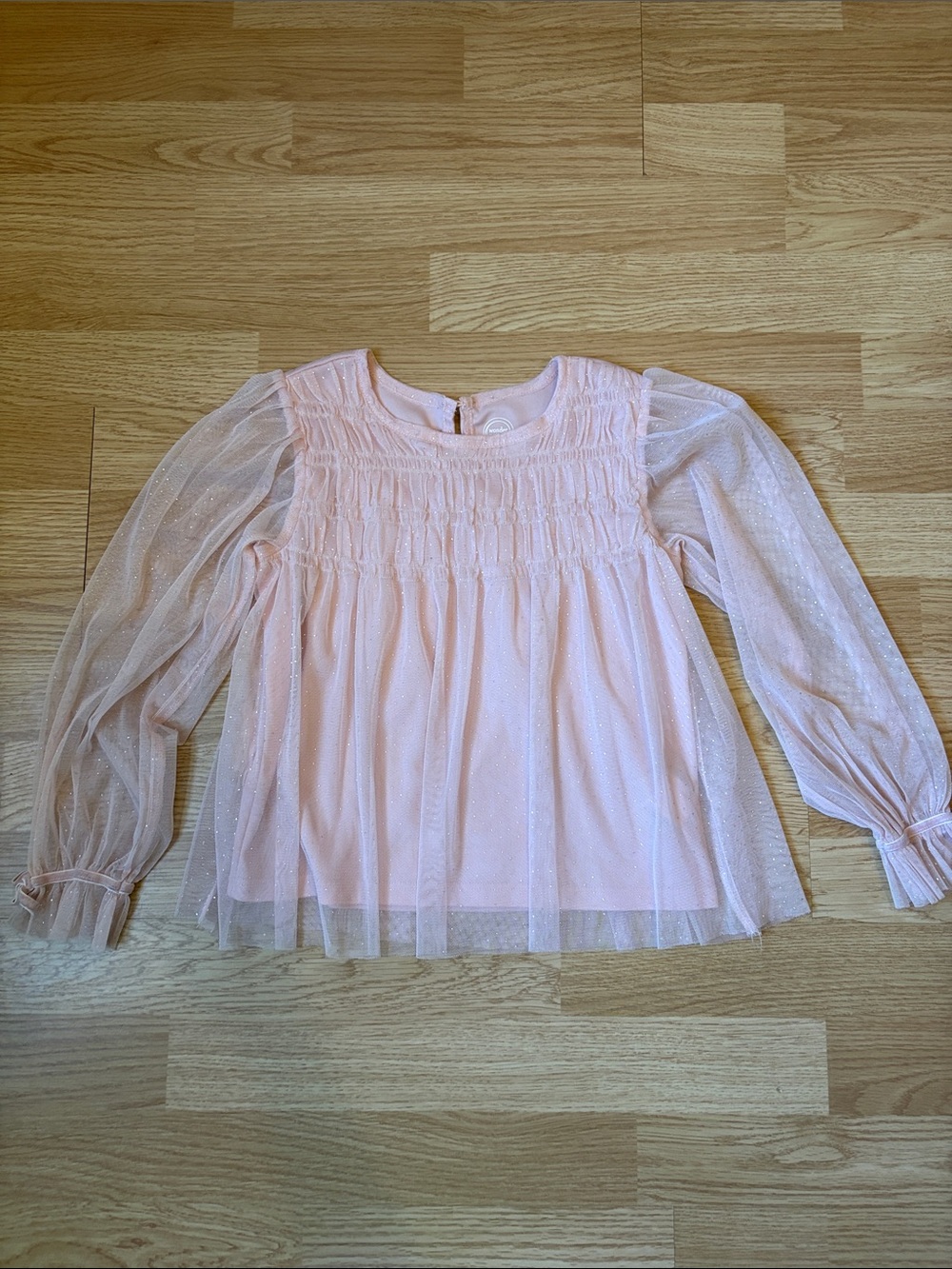 wonder nation Pink Long-Sleeve Smocked Mesh Top